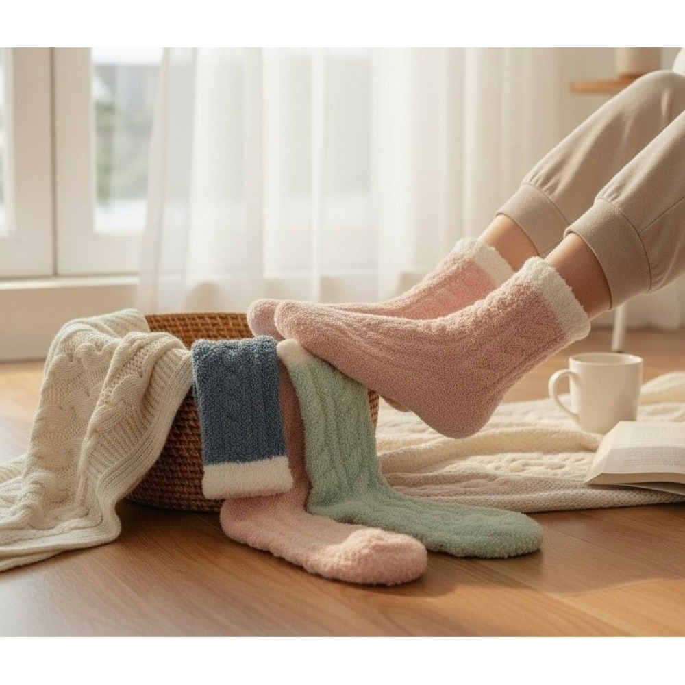 Fashion Fuzzy Thick Winter Socks One Size Colorful Pastel Bright 6 PACK‎ NEW - Picture 8 of 13